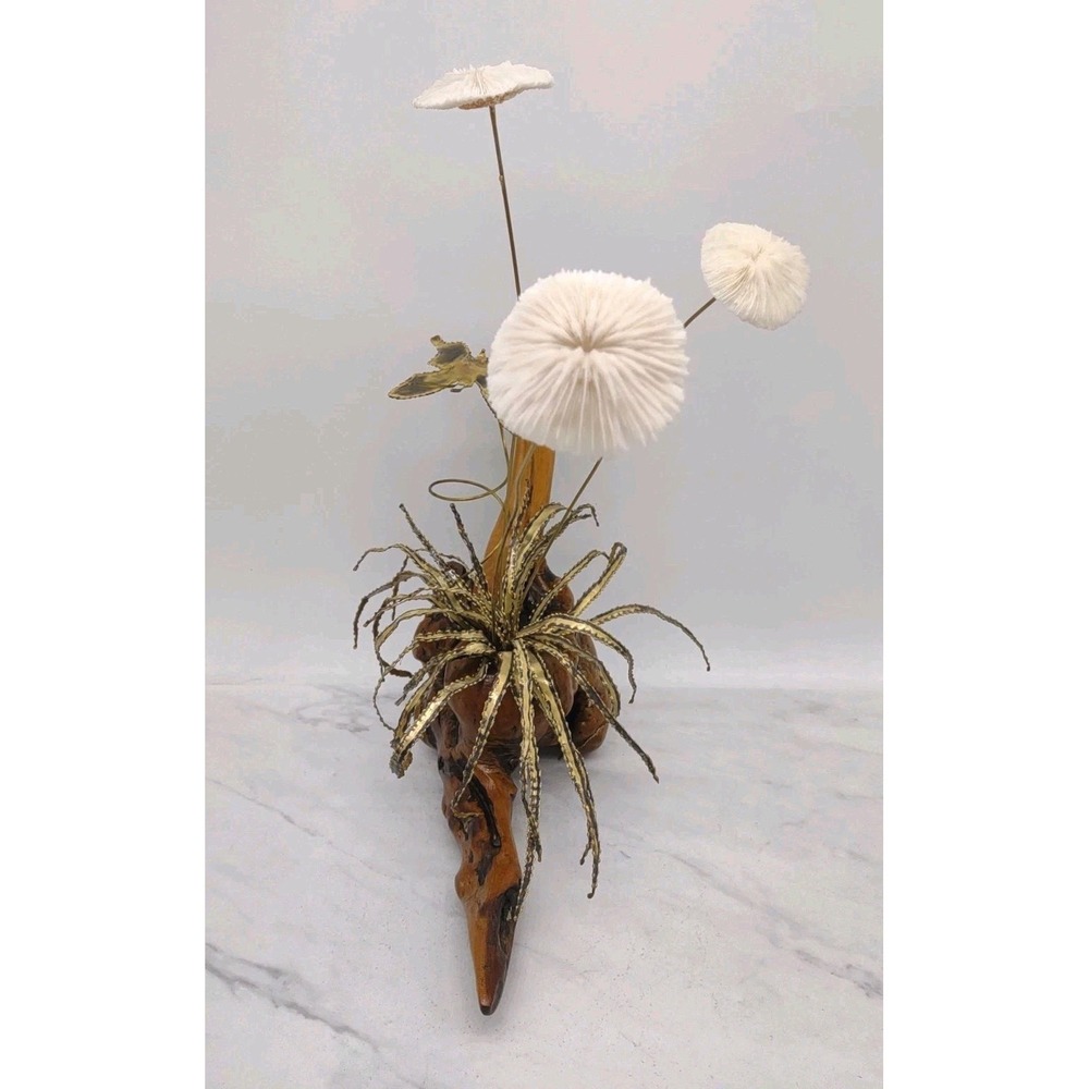 MCM Brutalist Copper Brass Driftwood Mushroom Butterfly Organic Sculpture Decor